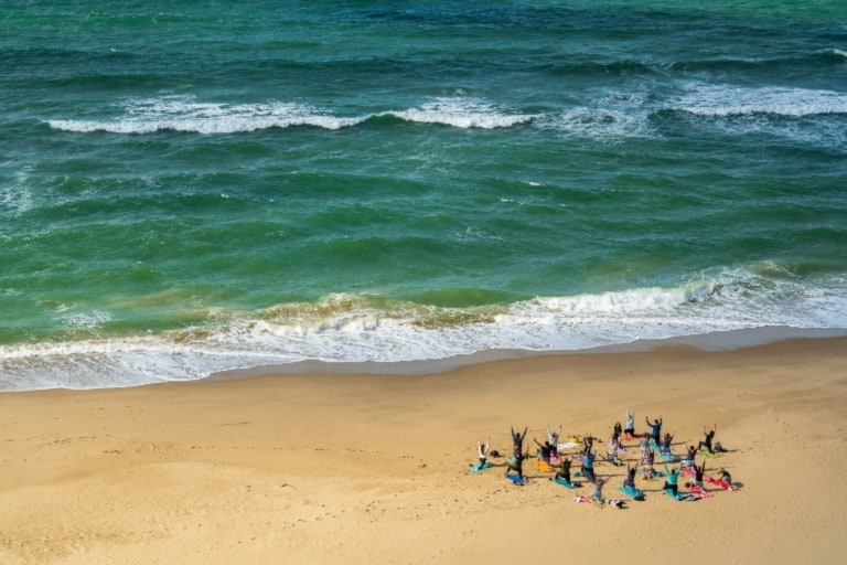 surf camp post-surf yoga session